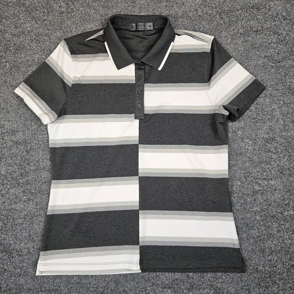 G/FORE‎ Polo Shirt Women's M Golf Top Gray Short Sleeve Offset Gradient Stripe
